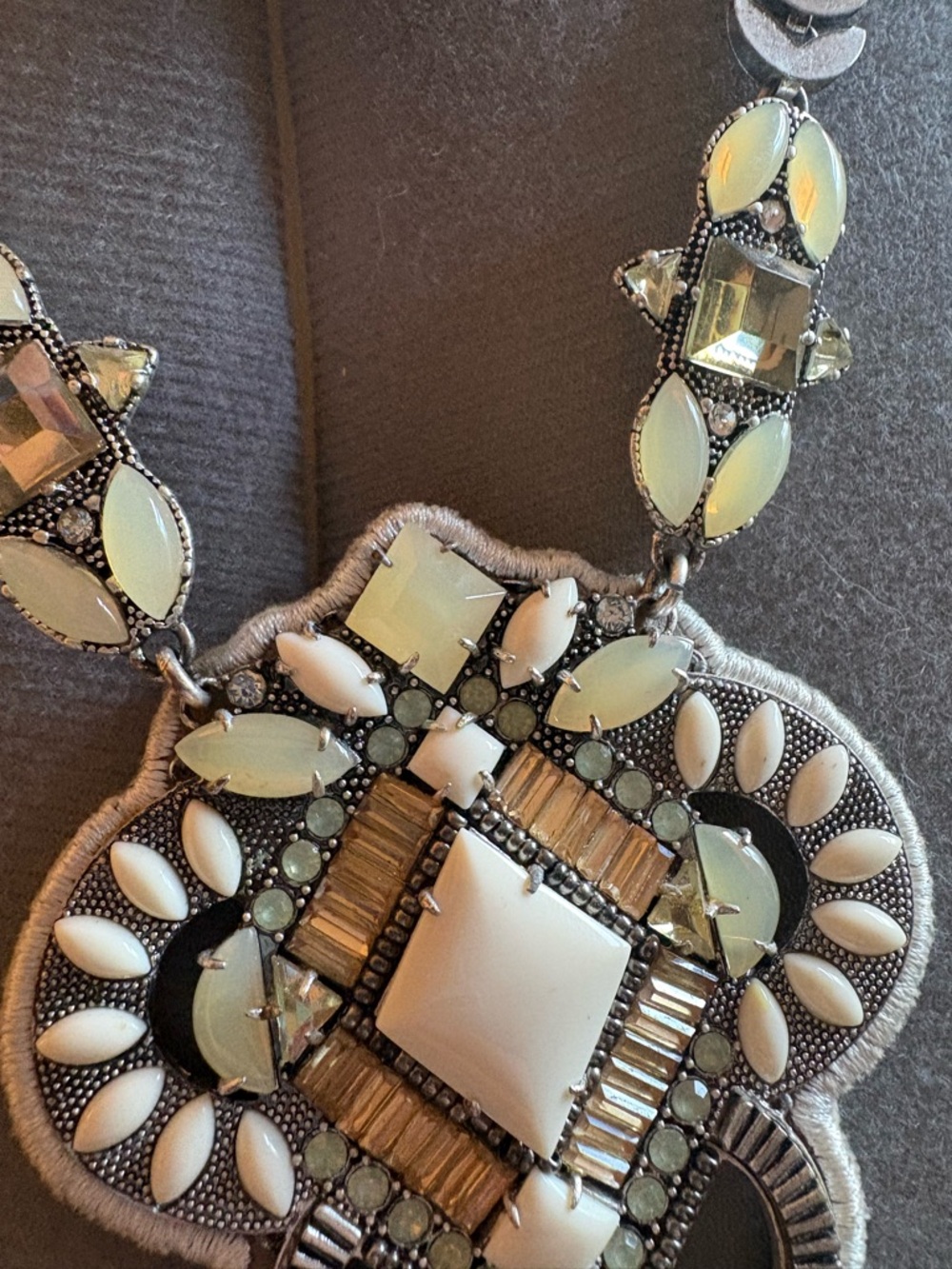 Anthropologie Ivory and Pale Green Statement Necklace